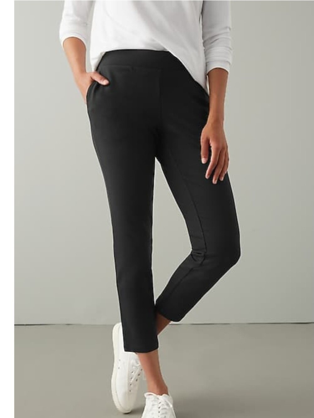 PureJill Affinity French Terry Slim Crop Classic Black Ponte Pants Pockets Sz XL